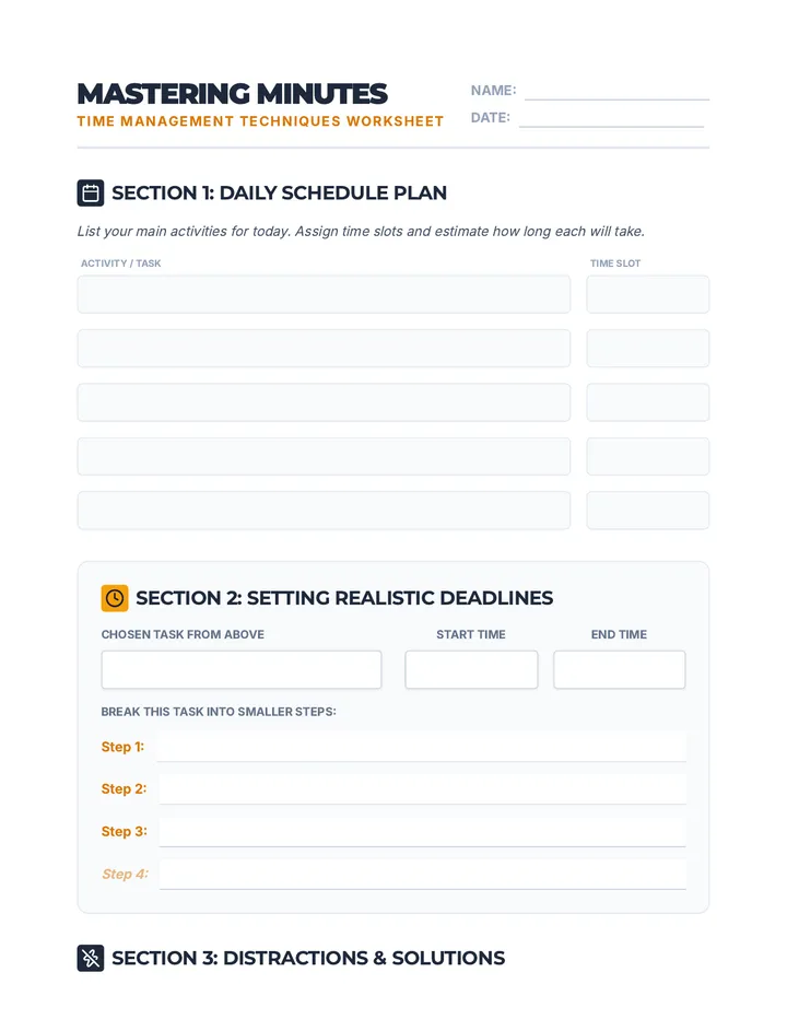 Time Management Techniques Worksheet