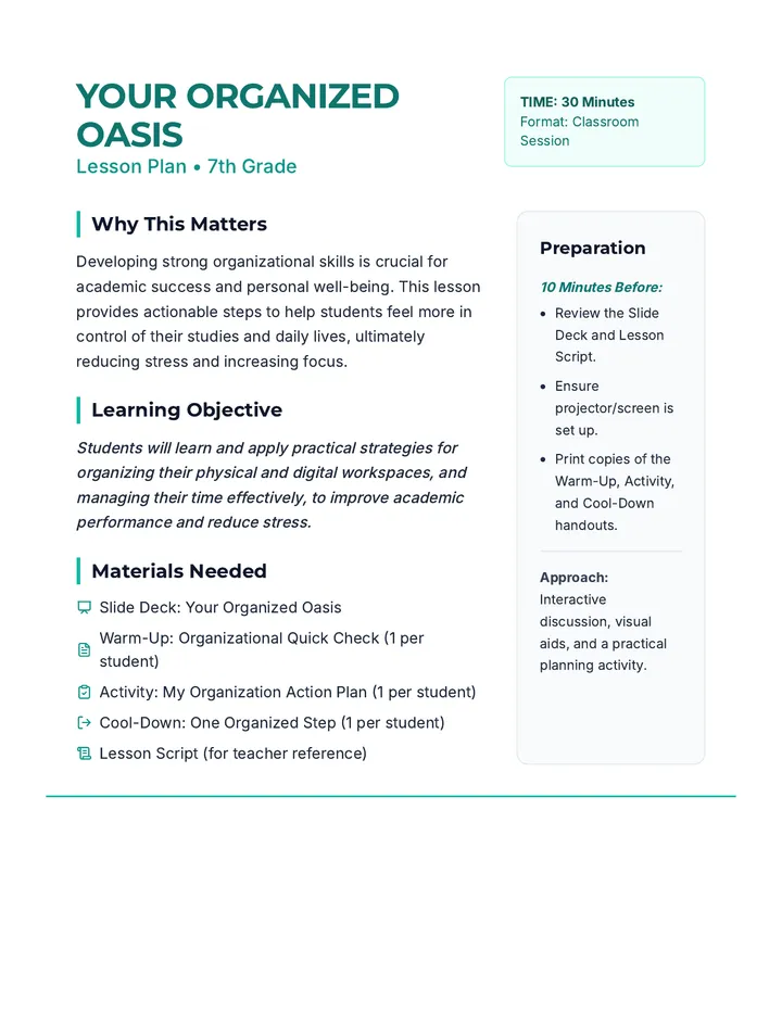 Organized Oasis Lesson Plan