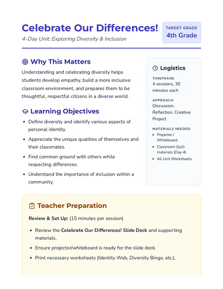 Celebrate Differences Lesson Plan