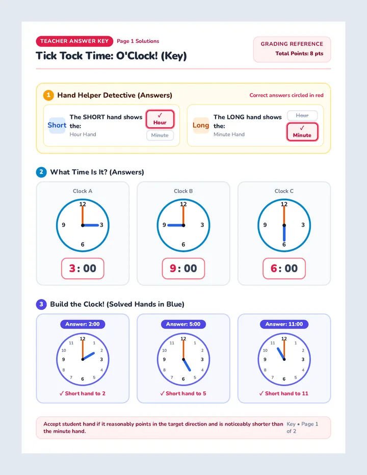 Tick Tock Answer Key