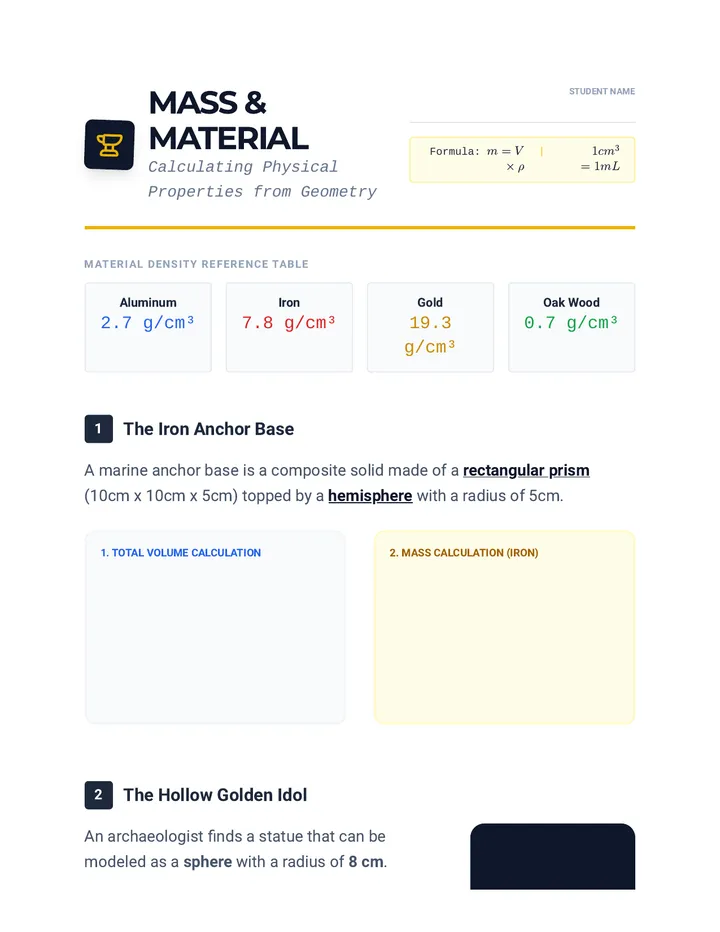 Mass and Material Worksheet