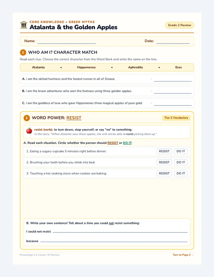Golden Apples Review Worksheet