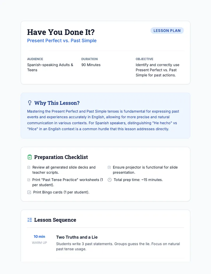 Have You Done It Lesson Plan