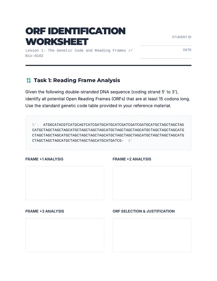 ORF Identification Worksheet