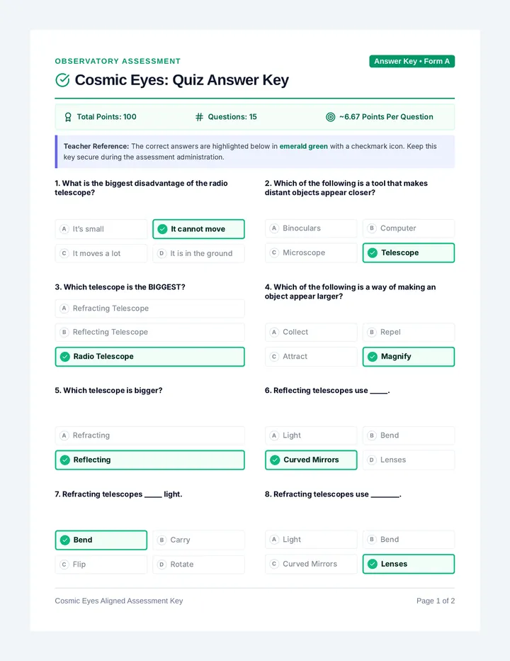 Cosmic Eyes Quiz Answer Key
