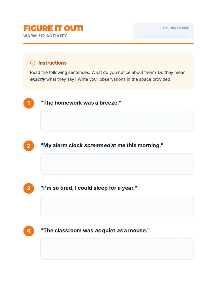 Figure It Out Warm Up Worksheet