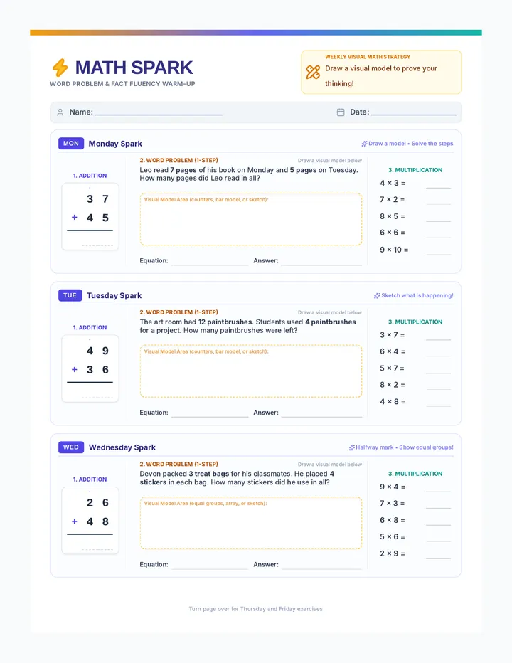 Word Problem Spark Worksheet