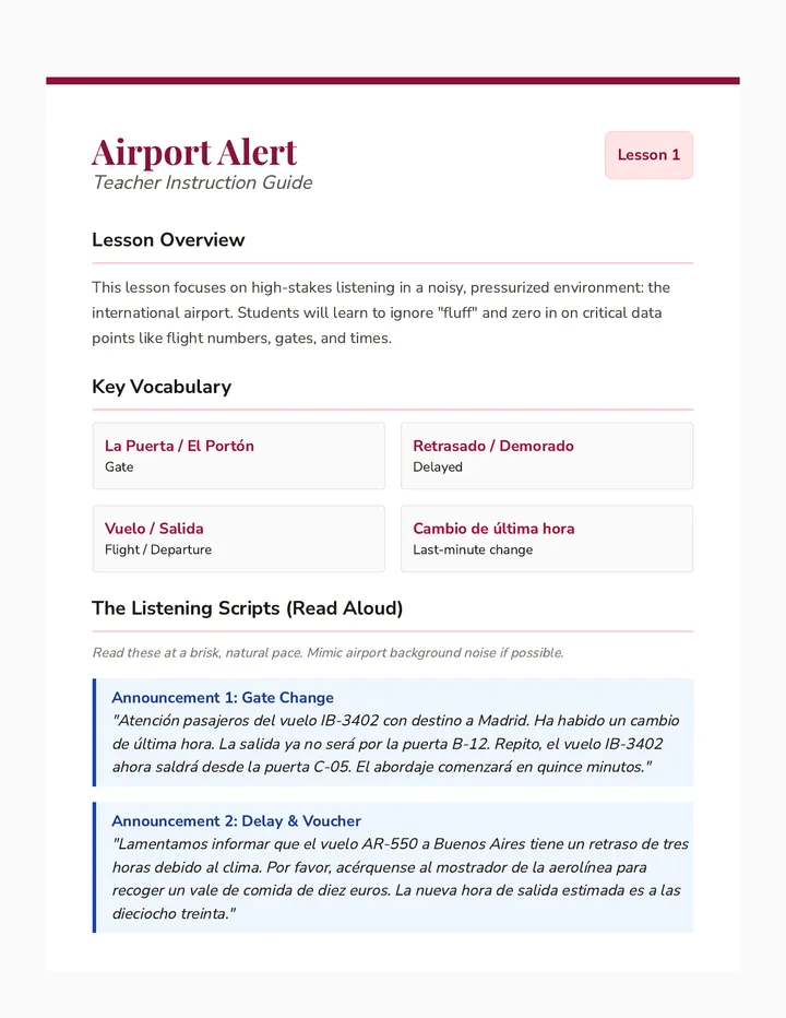 Airport Announcements Teacher Guide