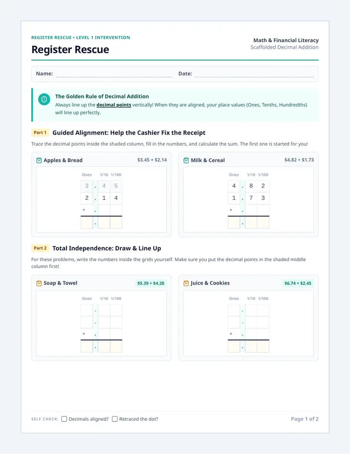 Register Rescue Worksheet
