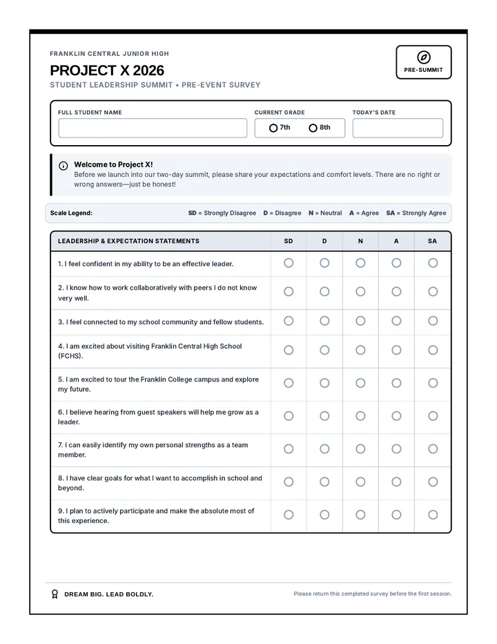 Project X Pre-Survey Document page 1