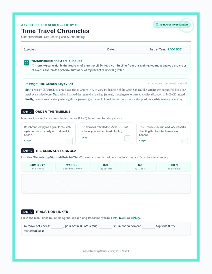 Time Travel Chronicles Worksheet