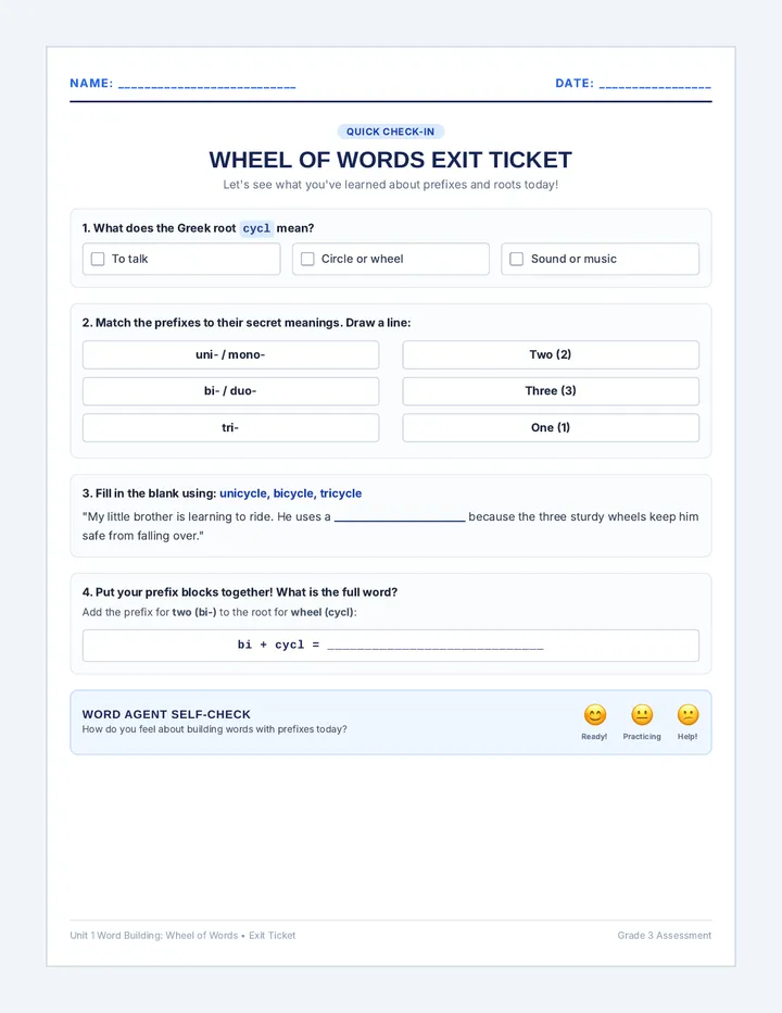 Wheel of Words Exit Ticket