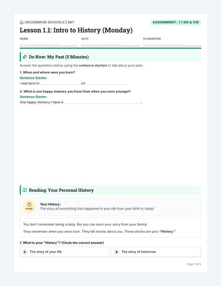 History Basics Student Packet Tier B
