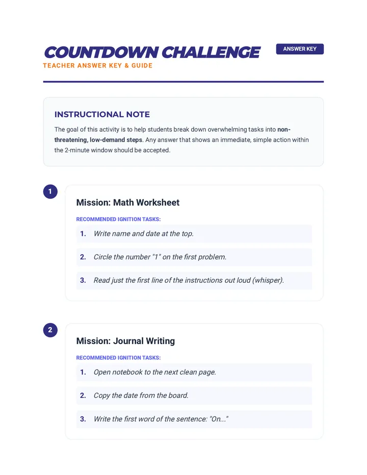 Countdown Challenge Answer Key