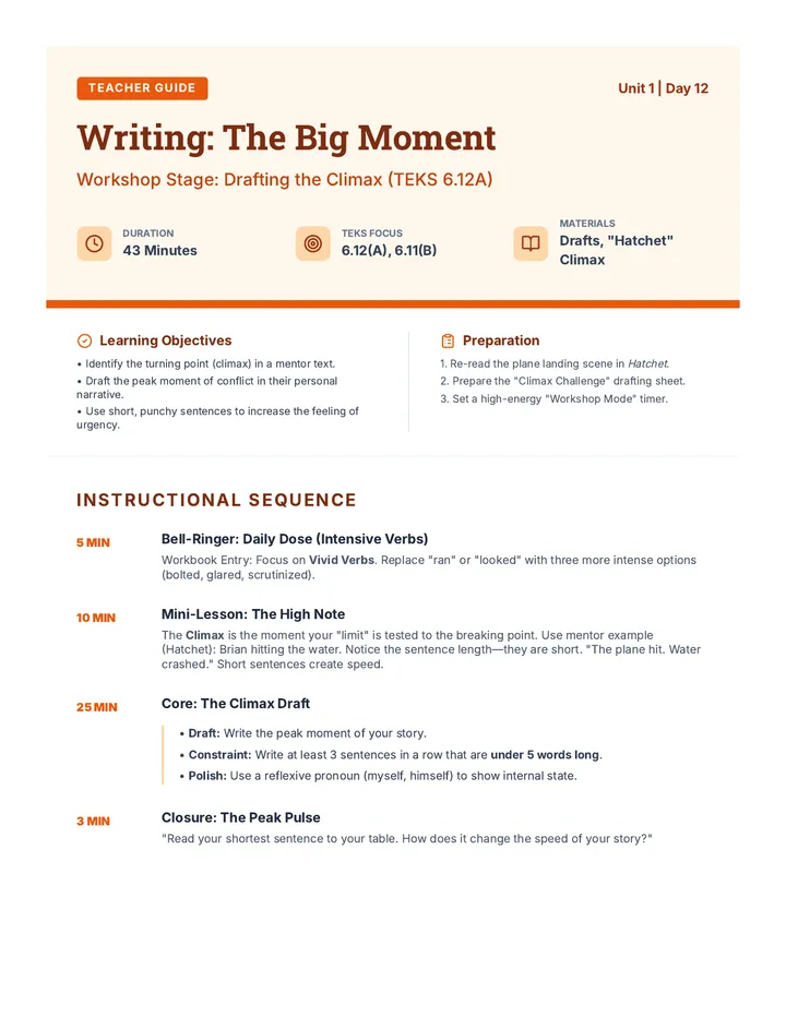 Writing Day 12 Teacher Guide