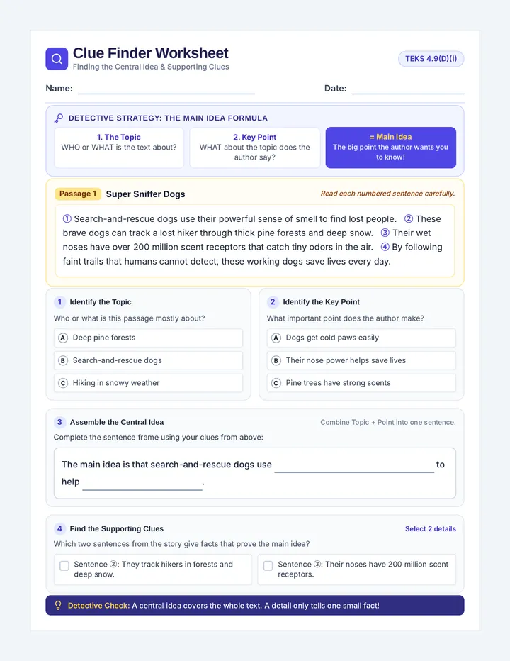Clue Finder Worksheet