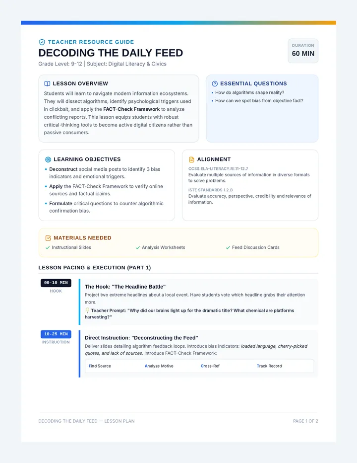 Feed Analysis Lesson Plan
