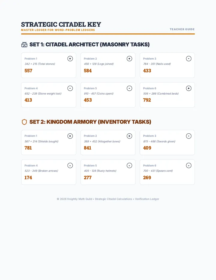 Citadel Calculations Answer Key