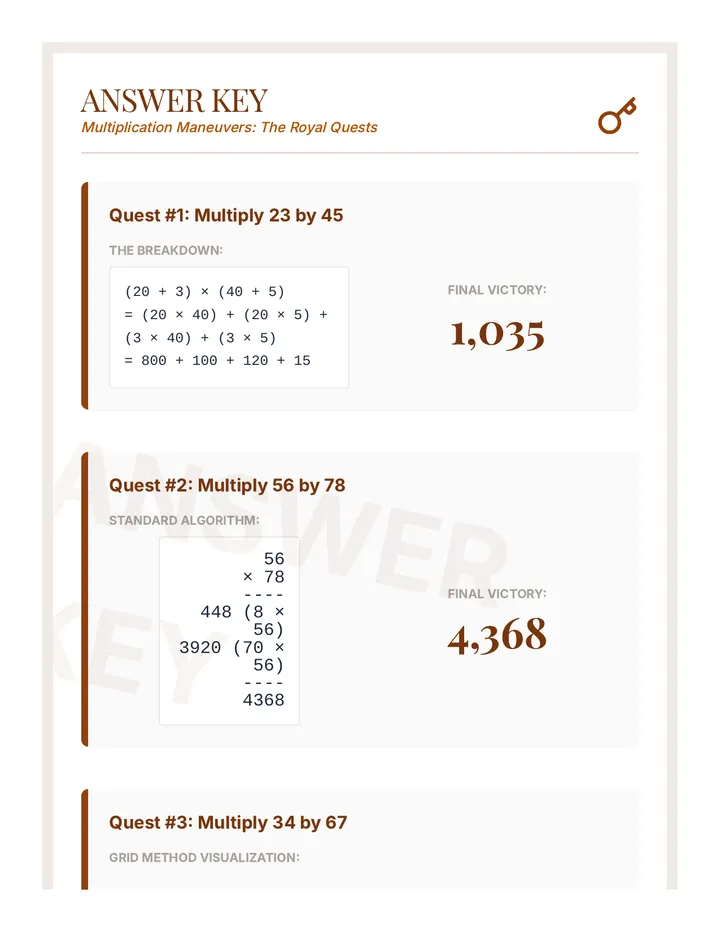 Multiplication Maneuvers Answer Key