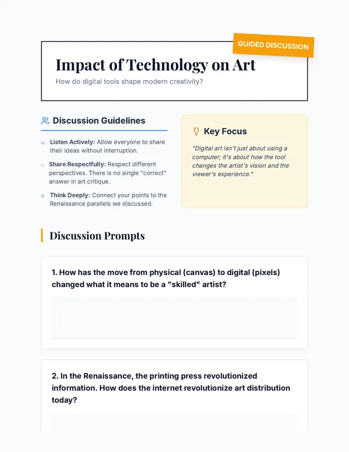 Impact of Technology on Art Discussion Guide