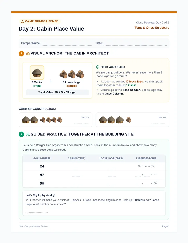 Cabin Place Value Worksheet
