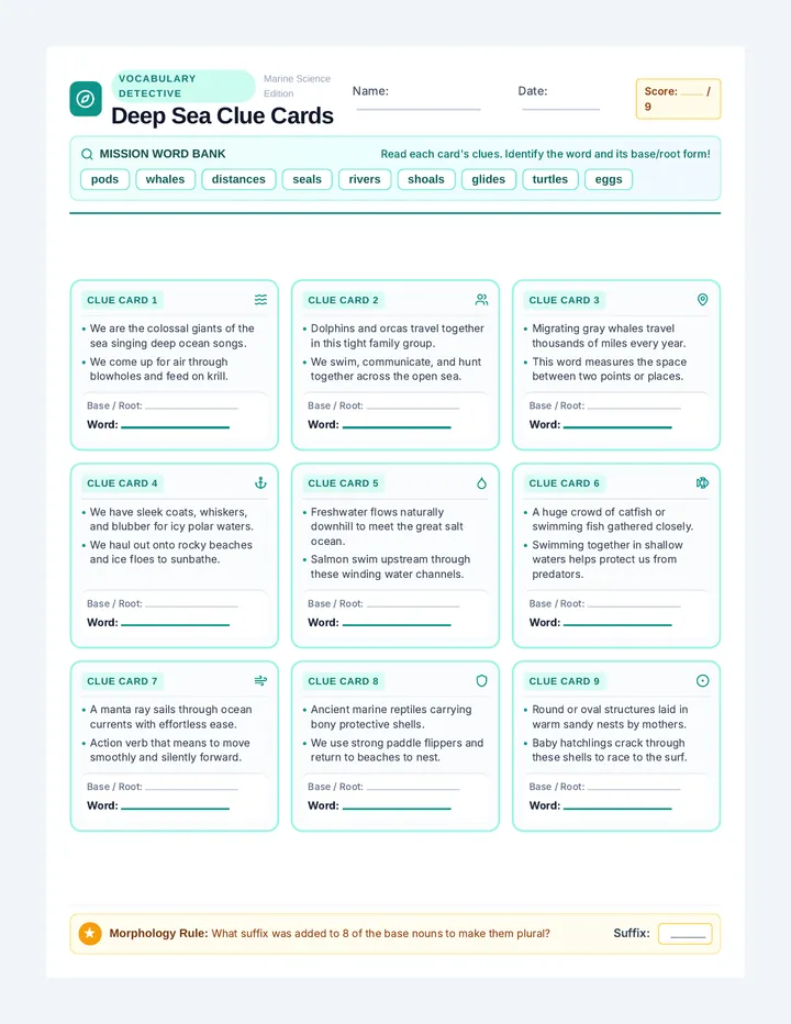 Ocean Clue Cards Game