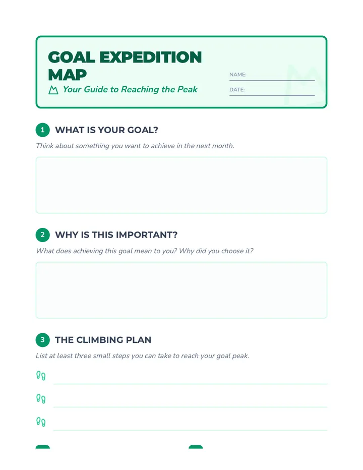 Goal Expedition Map Worksheet