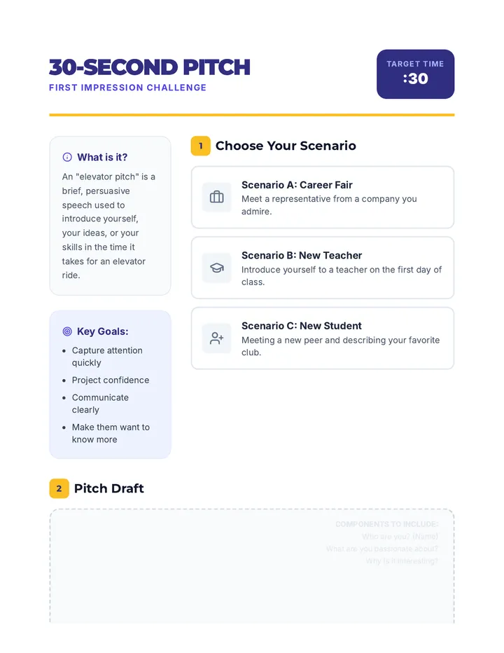 Elevator Pitch Activity
