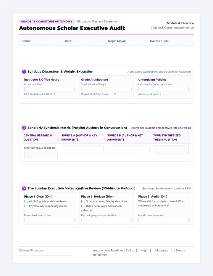 Autonomous Scholar Audit Worksheet