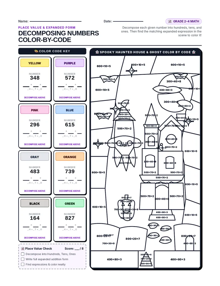Decomposing Numbers Coloring Page