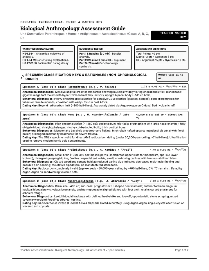 Fossil Assessment Teacher Guide