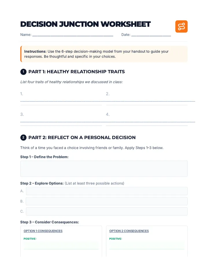 Decision Junction Worksheet