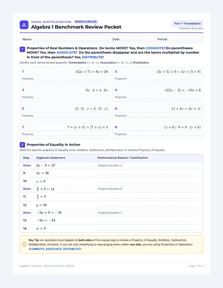 Boxes Circles Review Packet