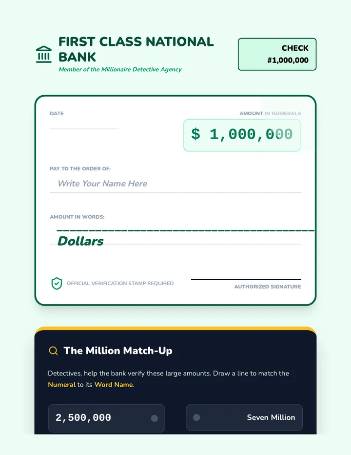Million Dollar Checks Activity