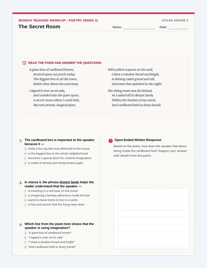 Secret Room Worksheet