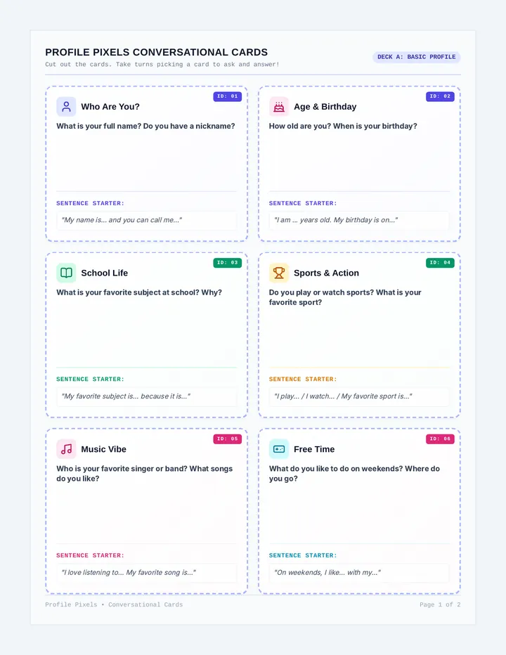 Profile Pixels Conversational Cards
