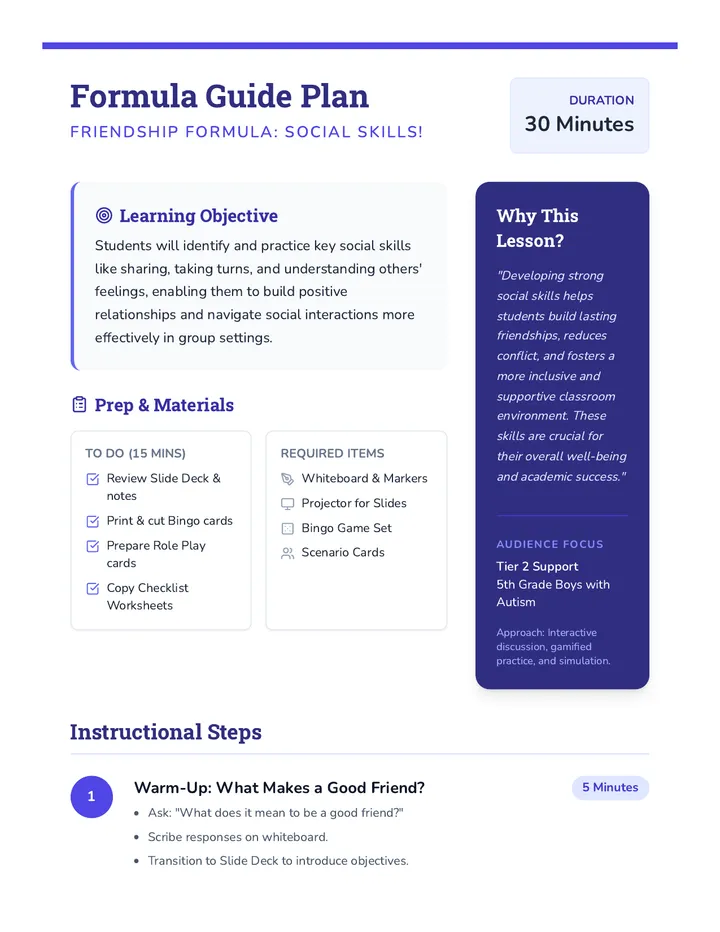 Formula Guide Lesson Plan