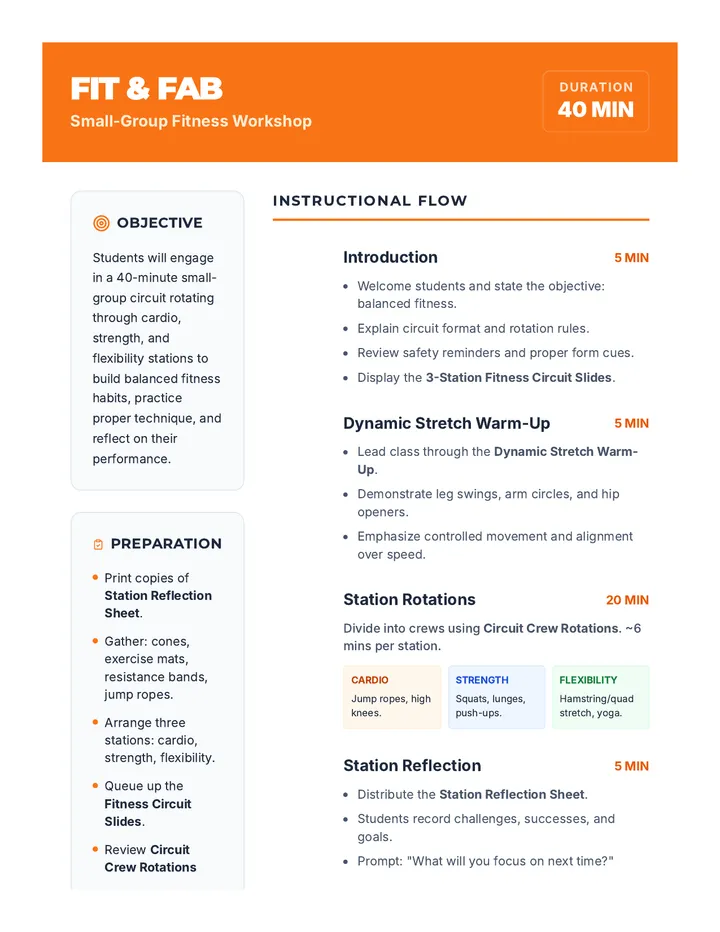 Fit & Fab Lesson Plan
