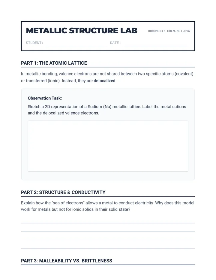 Metallic Structure Worksheet