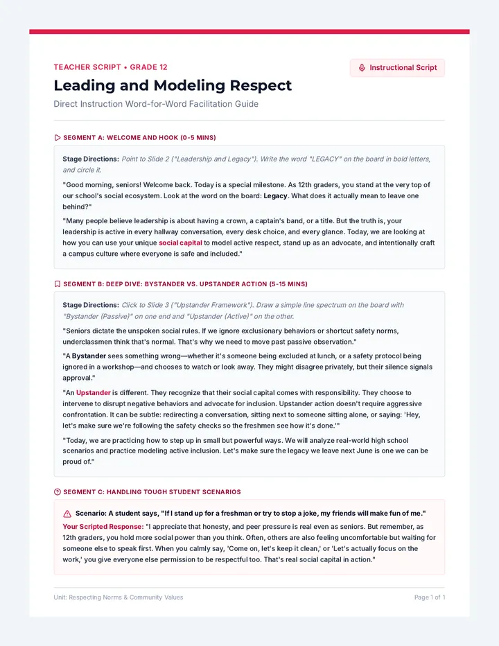 Leading Respect Teacher Script