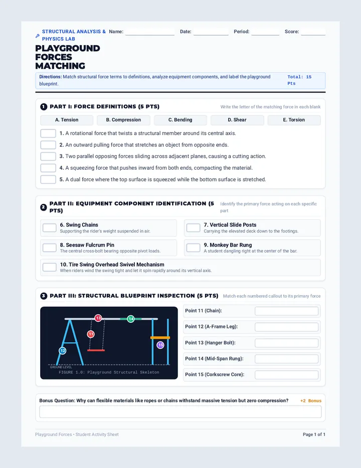 Playground Forces Matching Worksheet