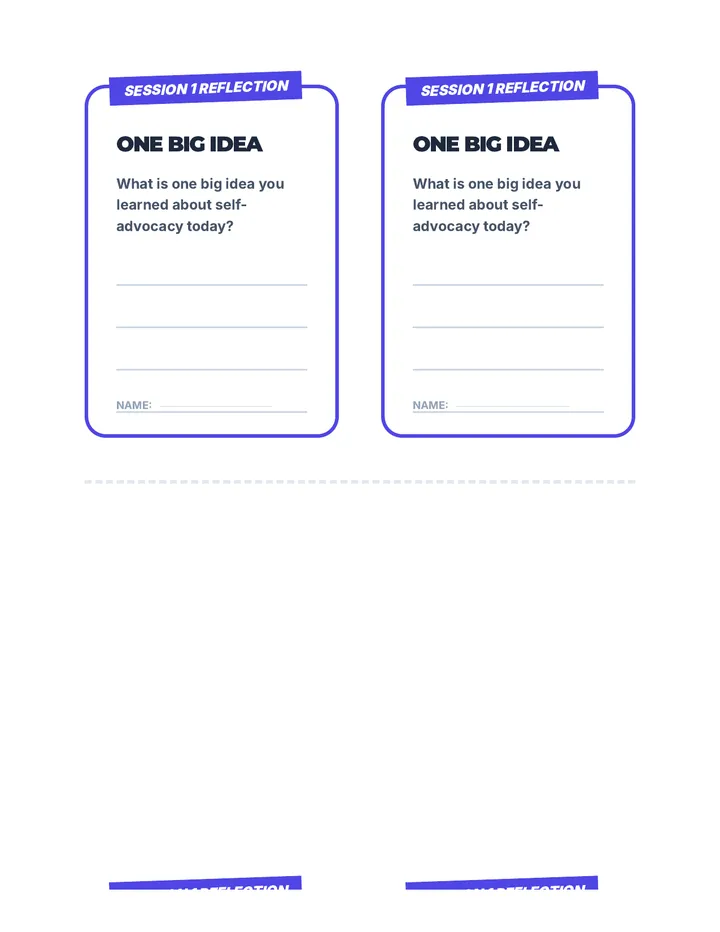 One Big Idea Cool Down Reflection