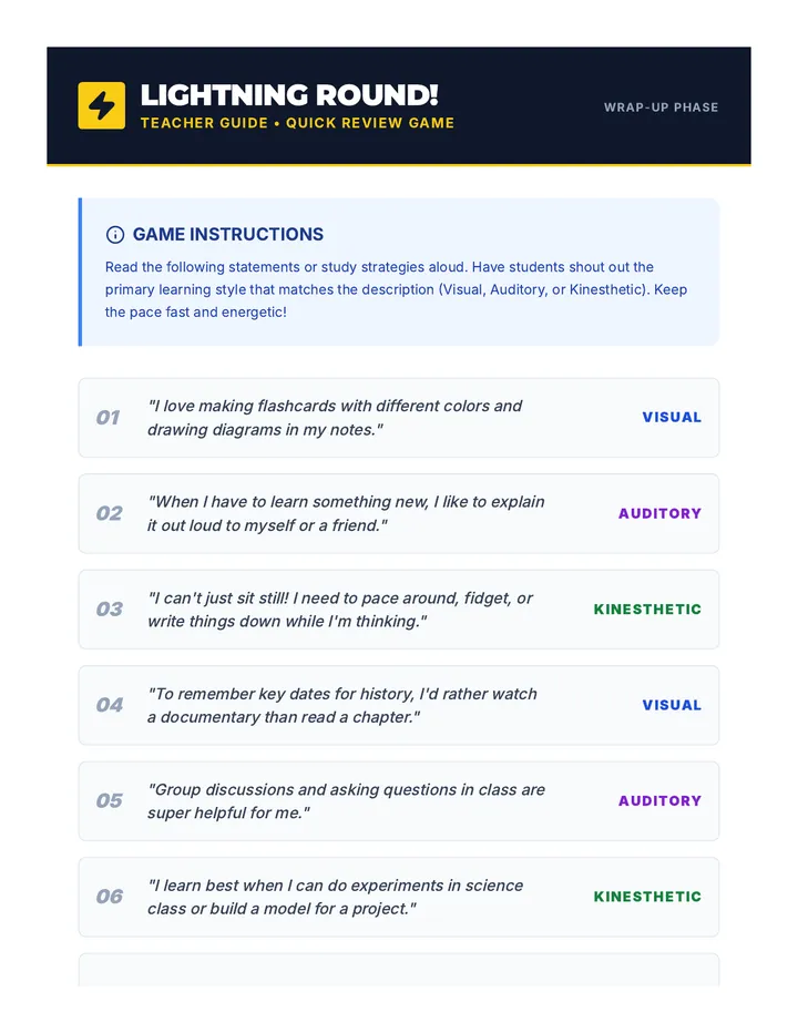 Learning Style Lightning Round Guide