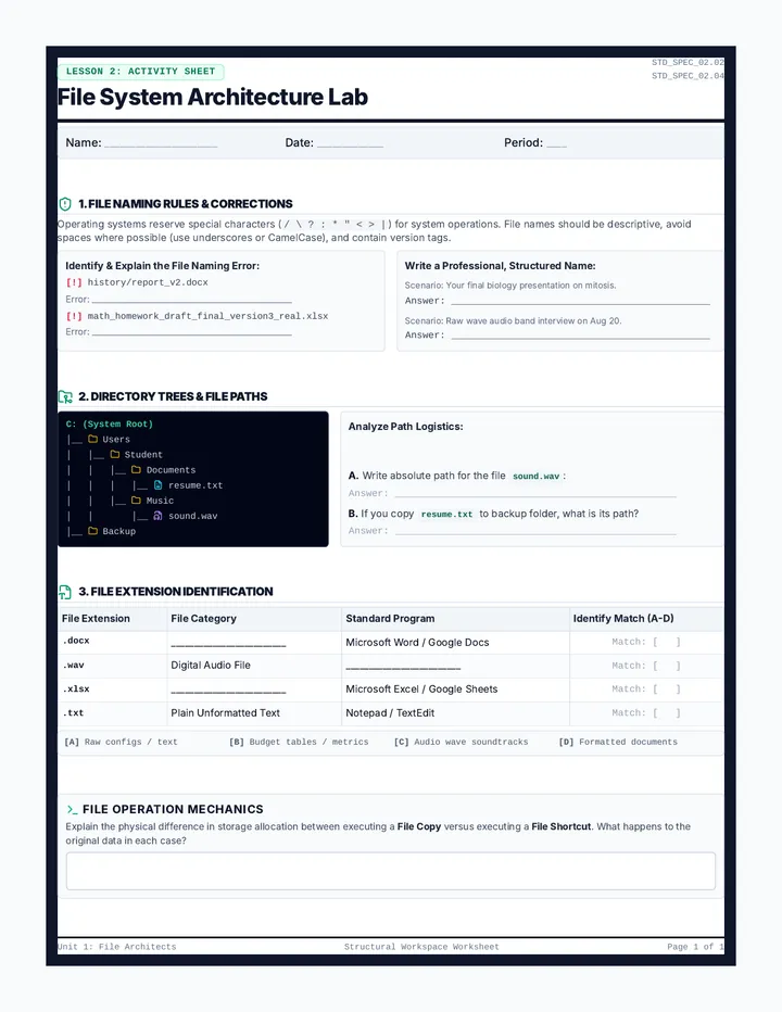 File Architects Worksheet