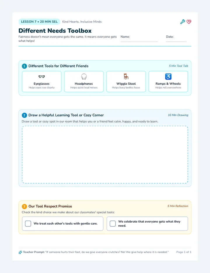 Different Needs Toolbox Sheet