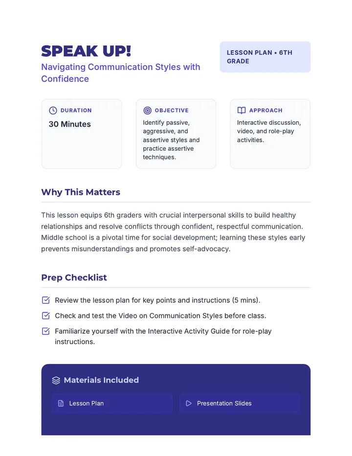 Speak Up! Lesson Plan