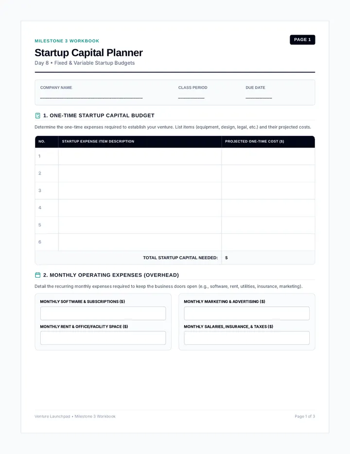 Capital and Pitch Workbook