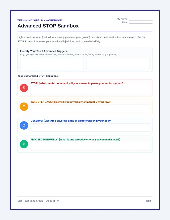 Teen Distress Tolerance Student Workbook