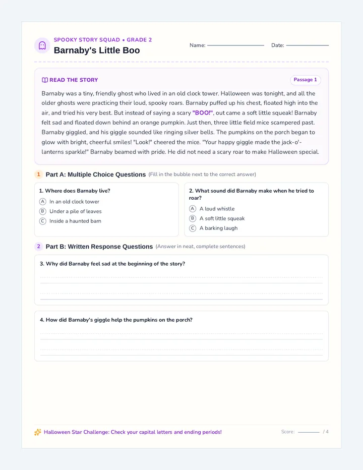 Barnaby Ghost Worksheet