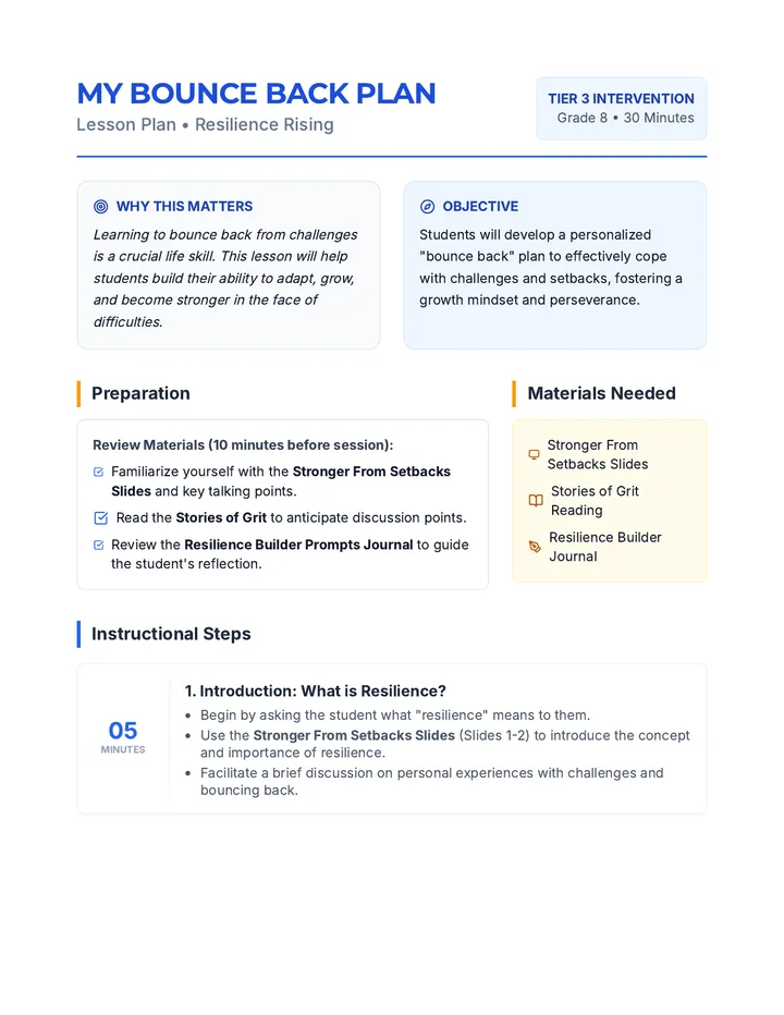 My Bounce Back Plan Lesson Plan